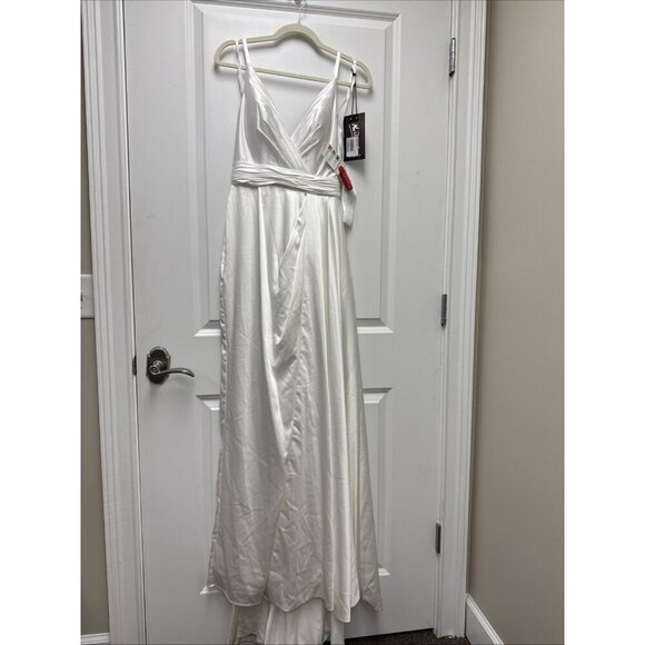 Mac Duggal Size 0 White 12448 Satin V-neck Sleeveless Formal Dress Prom Wedding - Picture 5 of 13